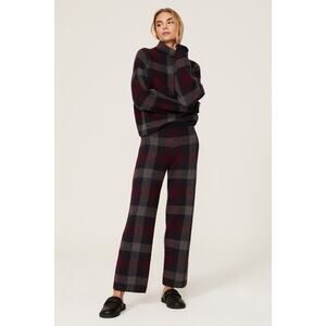 Naadam Black Red Checkered Plaid Wool Cashmere Knit Wide Leg Pants Size Small
